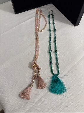 Beaded Tassel Necklaces - Pink and Teal